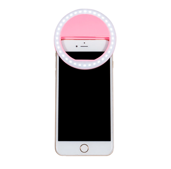 Selfie Clip On Circle Lamp med LED-ljus - För kamera, smartphone och skönhetsspegel - Rosa